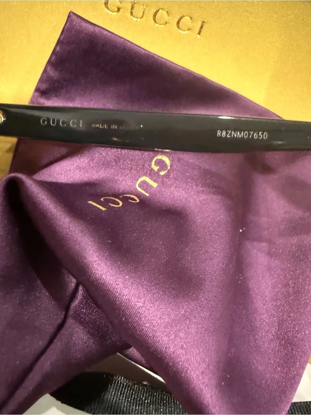 Gucci Black Sunglasses with Purple Case and Pouch